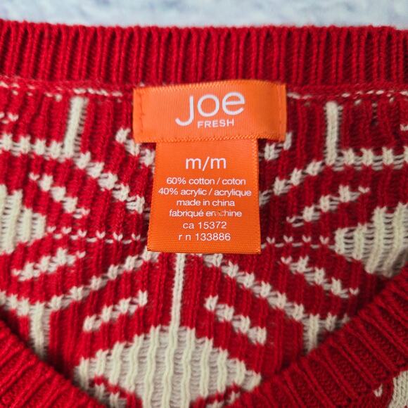 Joe Fresh Holiday Sweater Snowflake Fair Isle Red V-neck Christmas size Medium - Picture 5 of 9